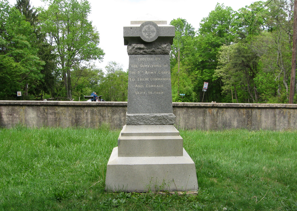 Side view of Monument to Union Major General Jesse Reno at Fox's Gap on the South Mountain battlefield