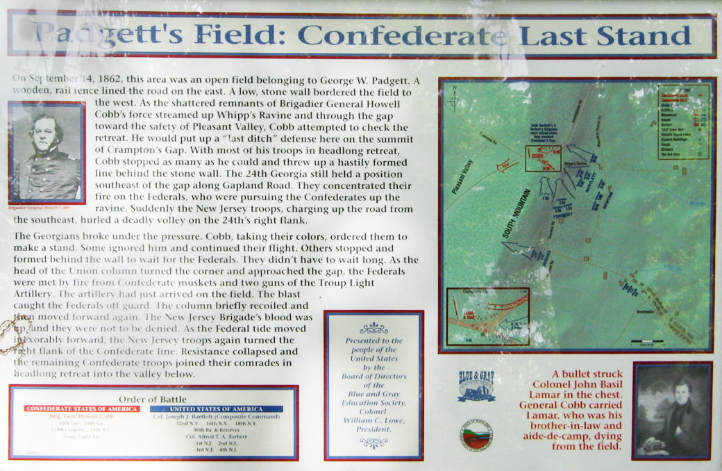 Padgett's Field: Confederate Last Stand wayside marker on the South Mountain battlefield