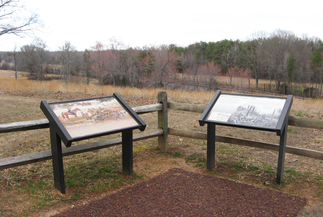 Dead Horse Hill and Jackson Holds Prospect Hill wayside markers on the Fredericksburg Battlefield Auto Tour