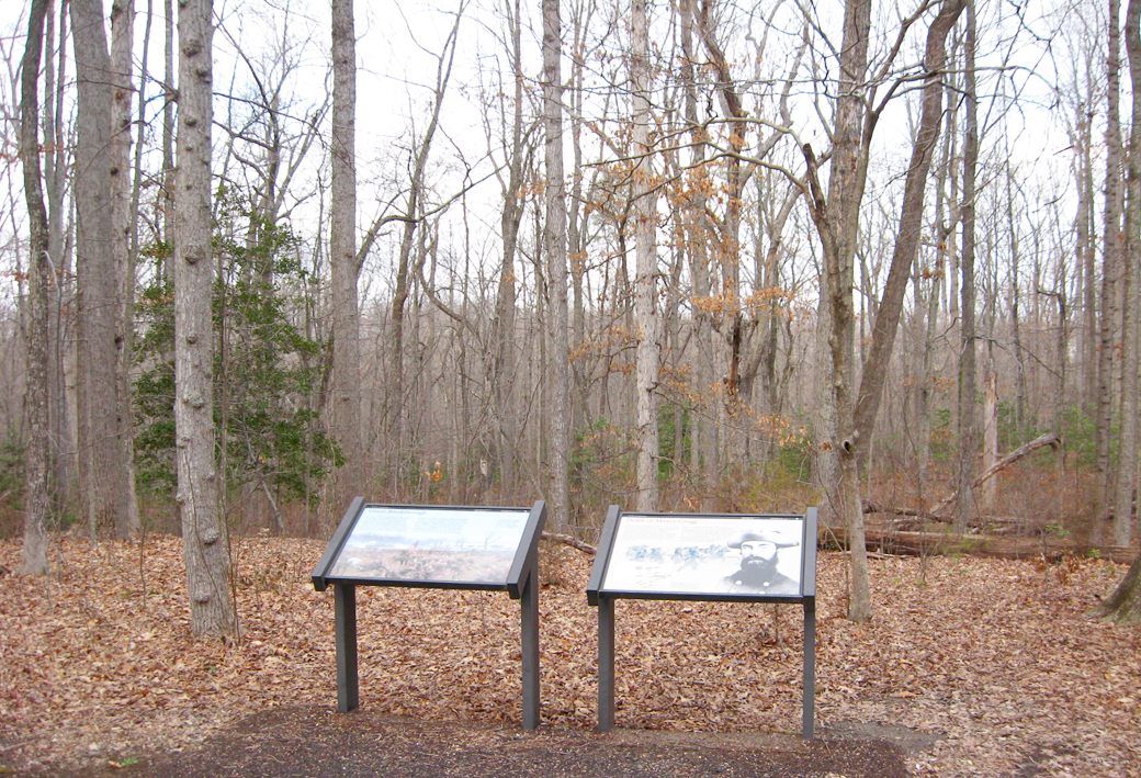 Death of Maxcy Gregg and Union Breakthrough wayside markers at Stop Five of the Fredericksburg Battlefield Auto Tour