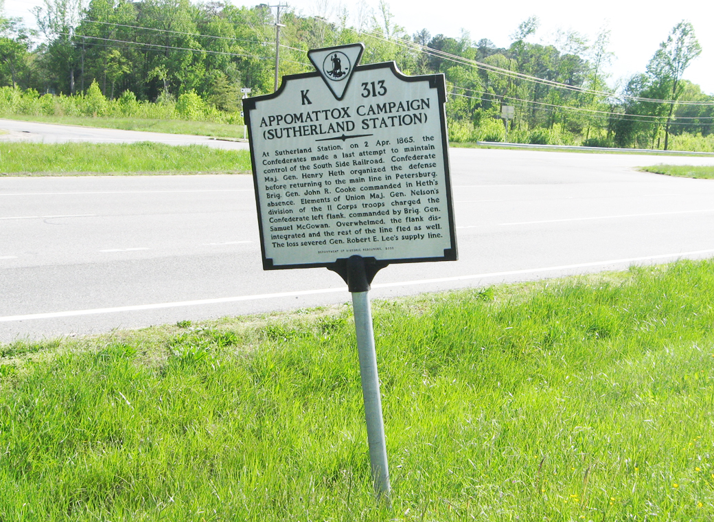 Sutherland Station K313 Virginia Historical marker outside Petersburg, Virginia