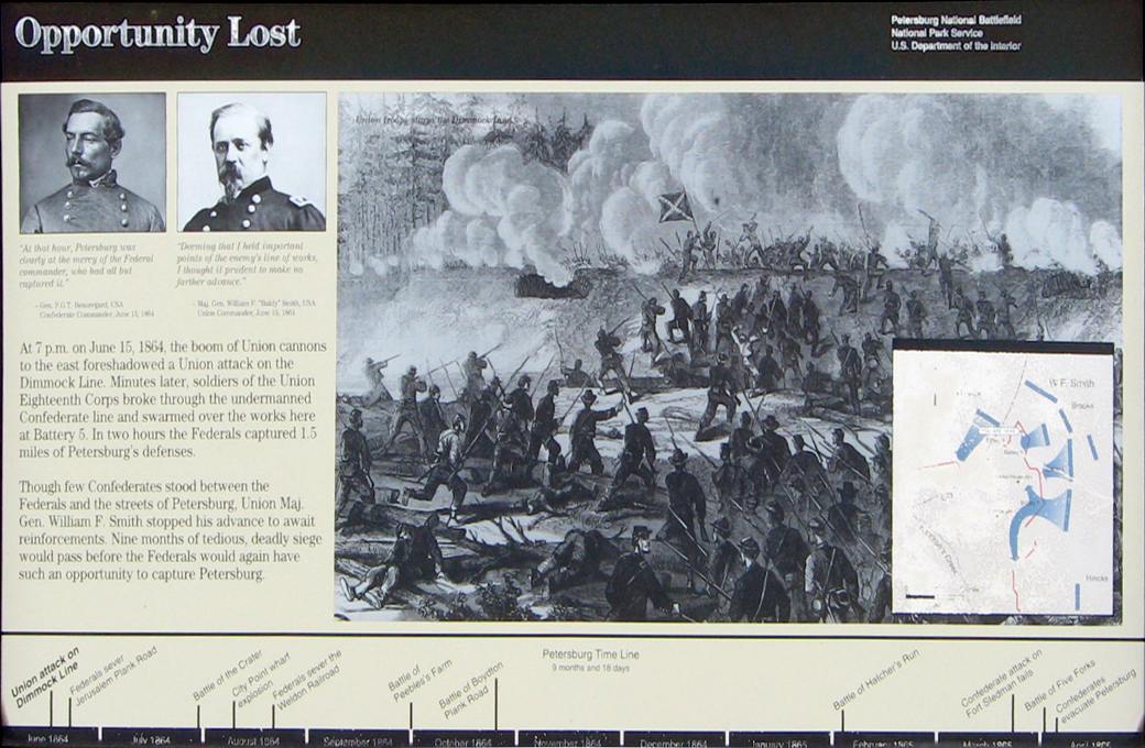 The 'Opportunity Lost' wayside marker on the Petersburg National Battlefield