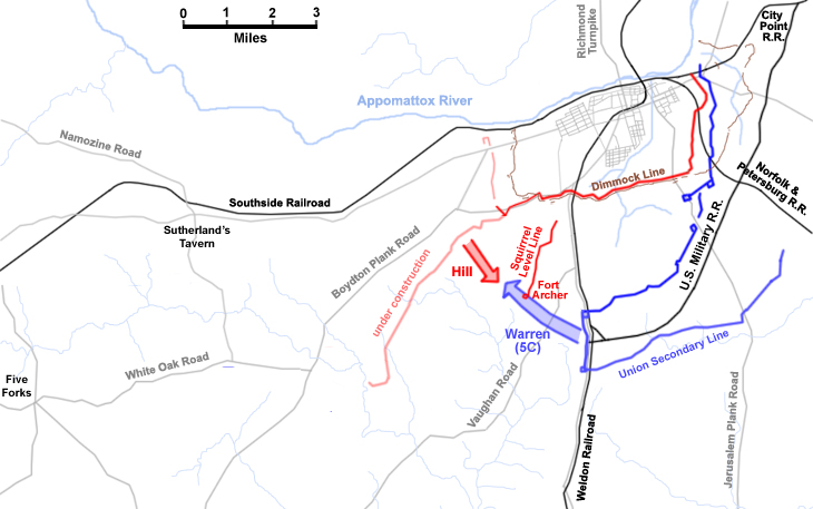 Map of the situation at Petersburg, Virginia on September 30, 1864, the Battle of Peebles' Farm