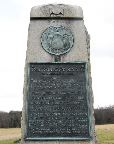 Monument to the 14th New York State Militia Regiment on the Manassas battlefield