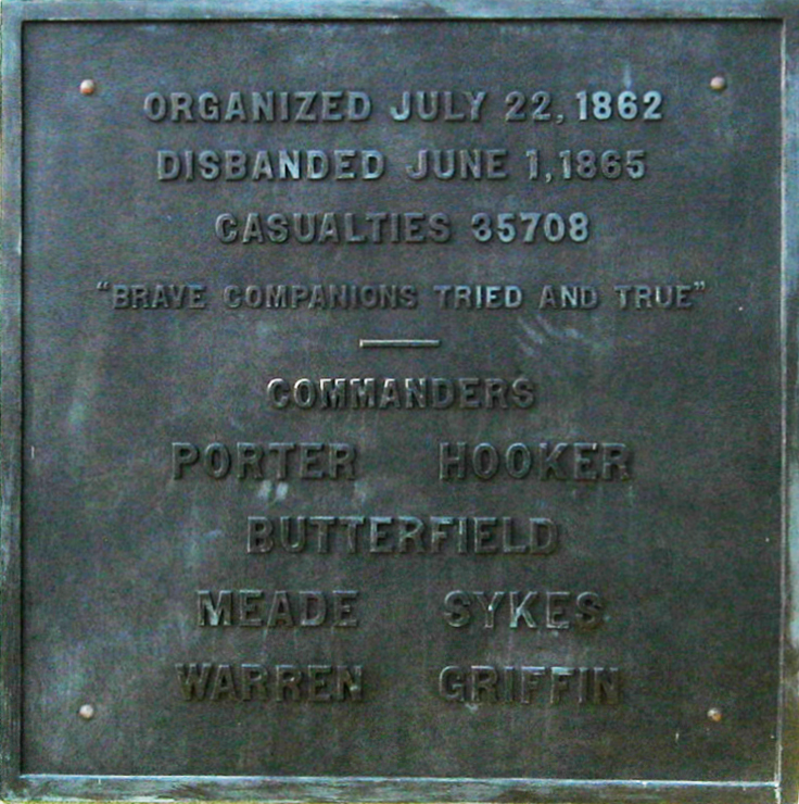 Tablet from the Fifth Corps, Army of the Potomac monument on the Fredericksburg battlefield
