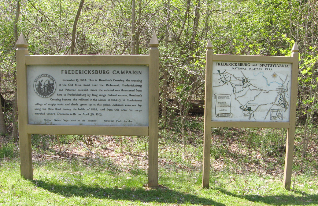 Hamilton’s Crossing historical markers on the fredericksburg battlefield