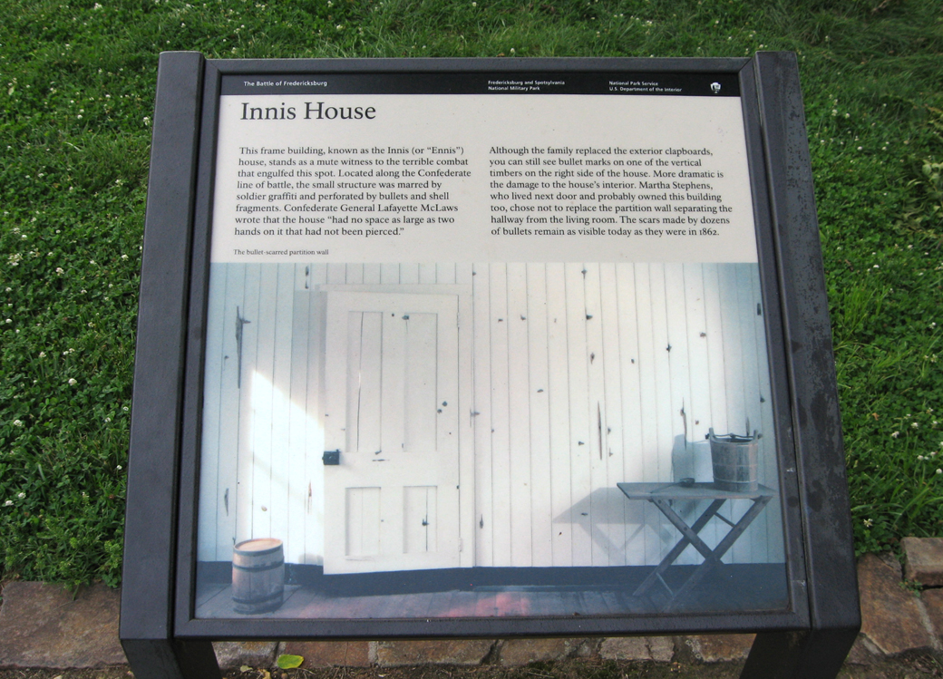 Innis House wayside marker on the Fredericksburg battlefield