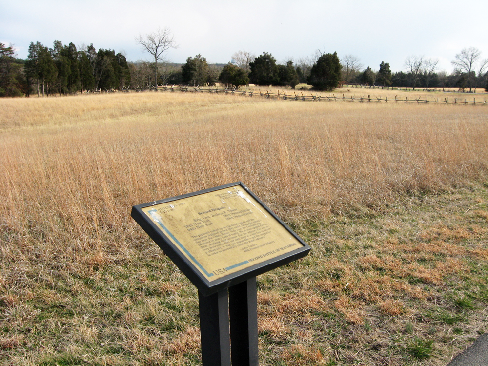 Trailside marker for the Second (Tower's) Brigade on the Manassas battlefield