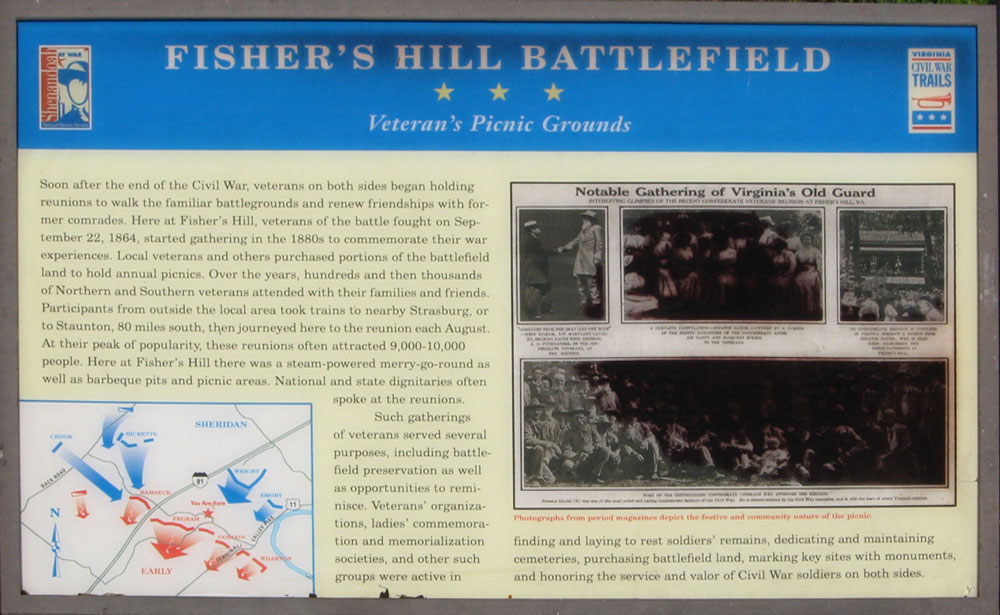 The 'Fisher's Hill Battlefield - Veteran's Picnic Grounds' wayside marker