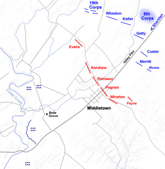 Situation map for the Battle of Cedar Creek - 10 a.m.
