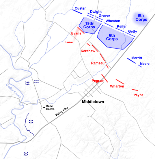 Situation map for the Battle of Cedar Creek - 4 p.m.