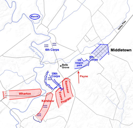 Situation map for the Battle of Cedar Creek - 6 a.m.
