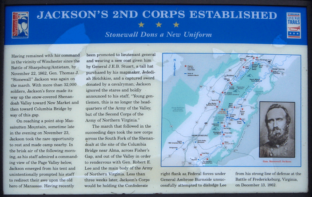 Closeup of Jackson's 2nd Corps Estabished wayside marker
