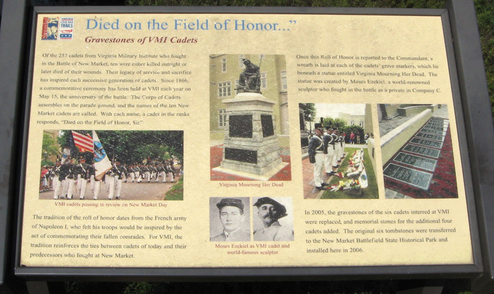 The Died On the Field of Honor wayside marker on the 1864 New Market, Virginia, battlefield