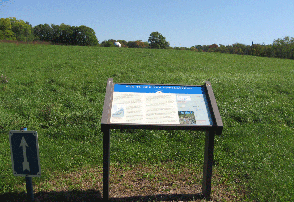 The How to see the Battlefield wayside marker is at the start of the self-guided trail that starts behind the Rose farmyard, site of the First Battle of Kernstown in 1862. It is the second marker on the Rose Hill self guided tour.