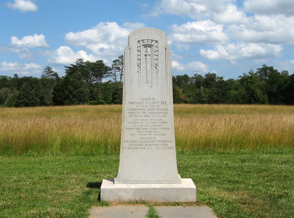 The monument to Brigadier General Bernard E. Bee on the Manassas battlefield