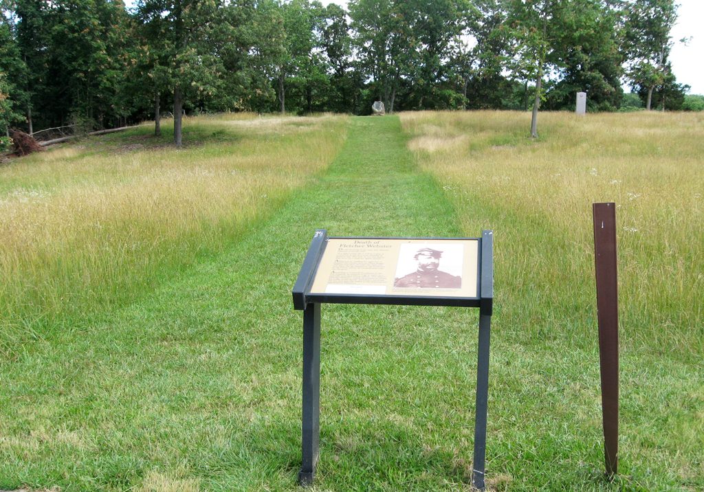 The Death of Fletcher Webster wayside marker on the Manassa battlefield