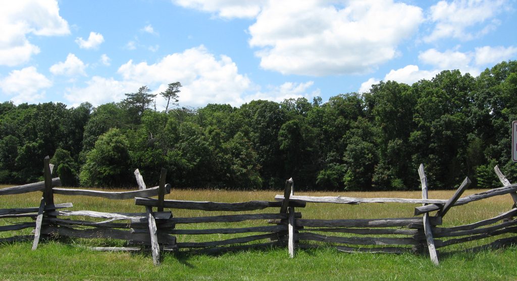 Fence line and woods at Chin Ridge on the Manassas battlefield