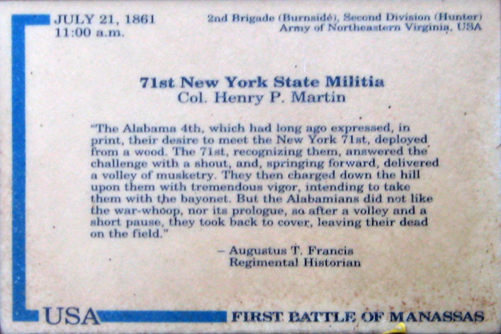 The 71st New York State Militia trailside marker is on the Matthews Hill Loop Trail
