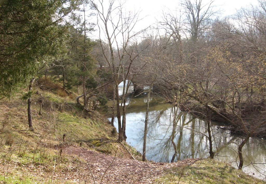 View from the east bank of the Stone Bridge across Bull Run at Manassas National Battlefield