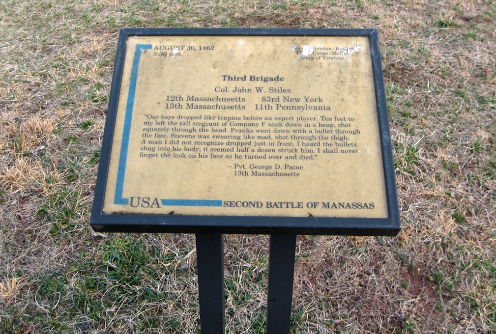 The Third Brigade trailside marker is on the Second Bull Run battlefield outsde Manassas, Virgnia.