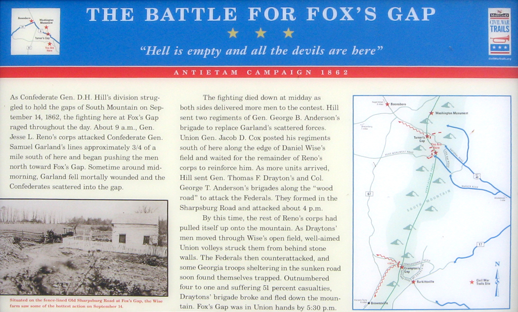 The Battle for Fox's Gap wayside marker