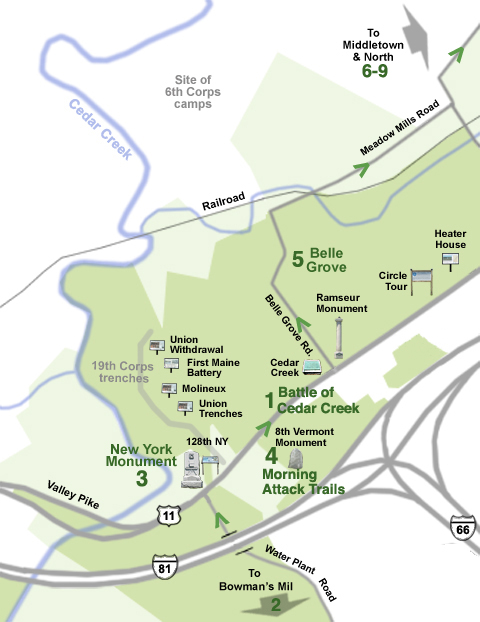 Belle Grove are map of the Cedar Creek battlefield