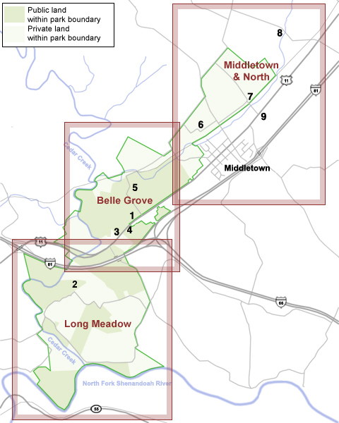 Cedar Creek tour stops map