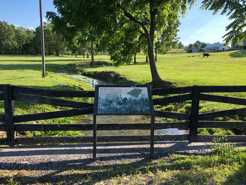 Sheridan Arrives wayside marker at Cedar Creek