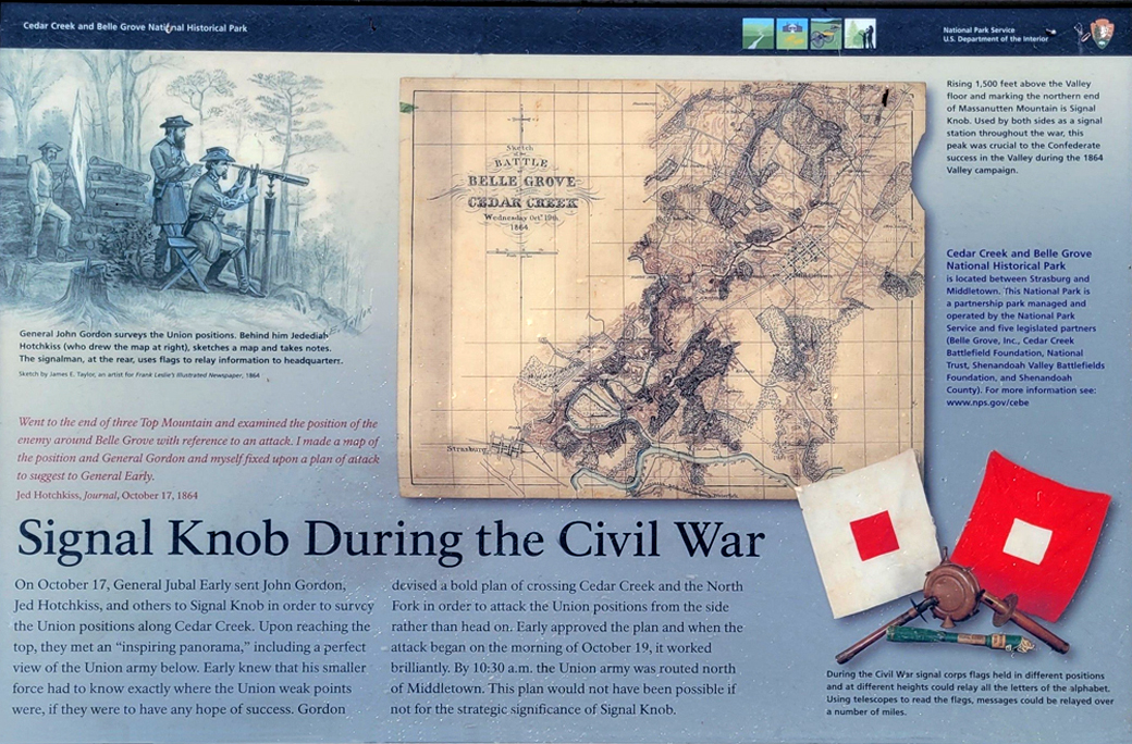Signal Knob during the Civil War wayside marker on the Cedar Creek Battlefield