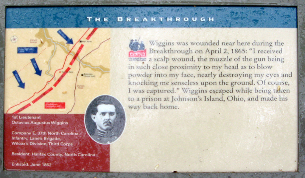 The Breakthrough - Augustus Wiggins wayside marker