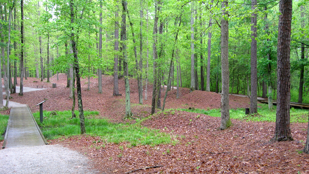 Earthworks along the Breakthrough Trail at Pamplin Park.