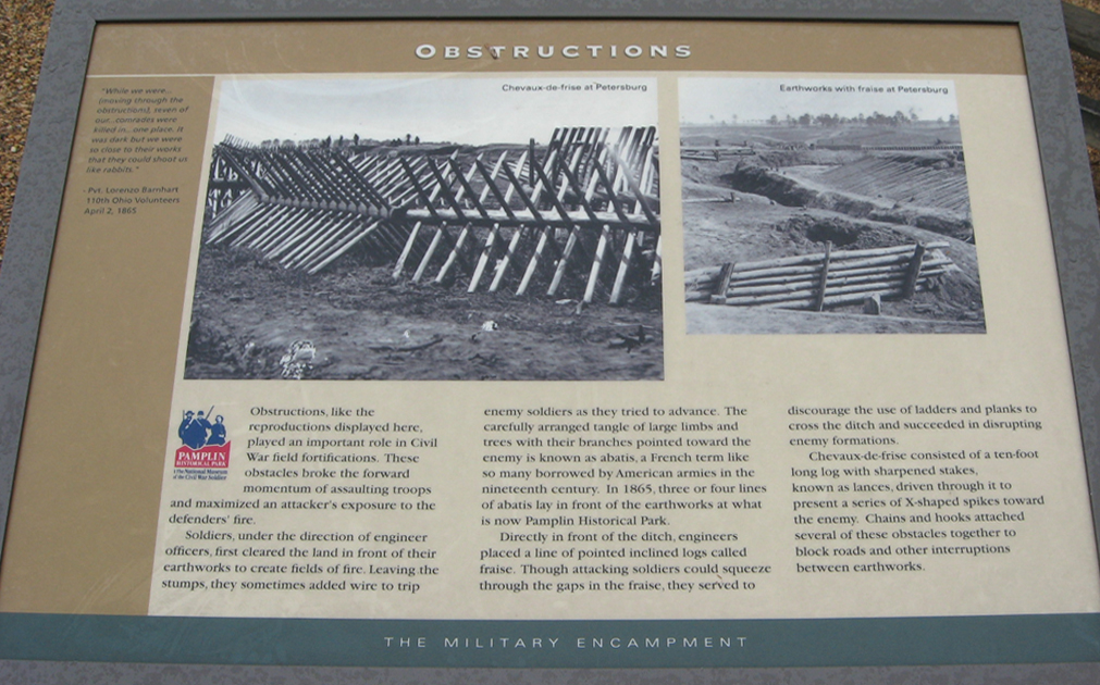 Obstructions wayside marker at Pamplin Park